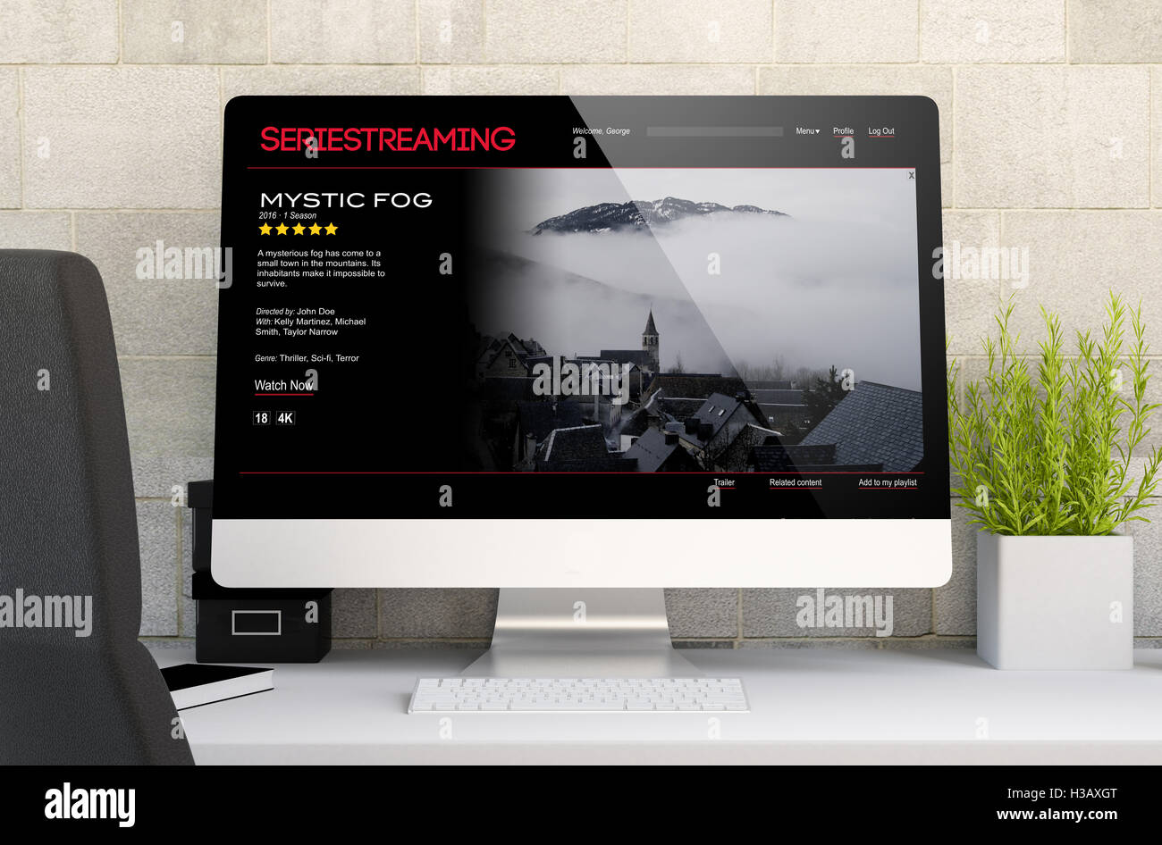3d rendering of workspace with computer showing awesome responsive ...