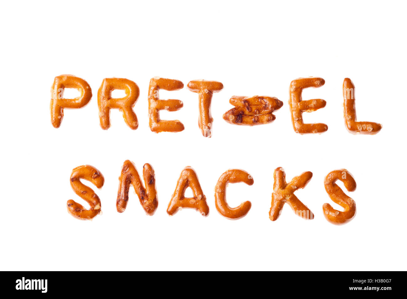Alphabet pretzel written words PRETZEL SNACKS isolated Stock Photo Alamy