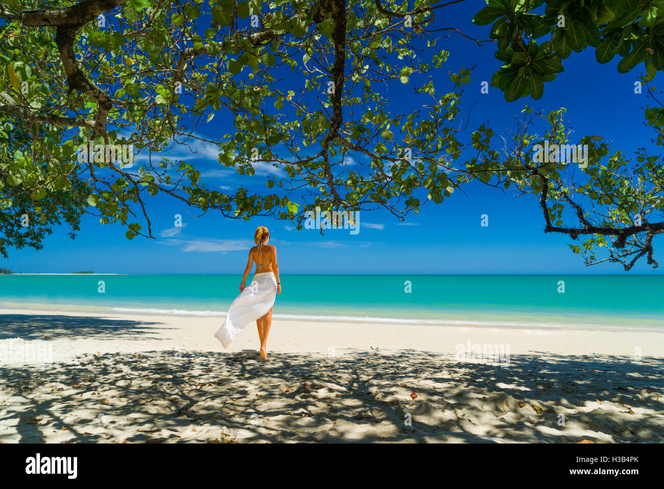 Woman walking on the tropical beach Stock Photo - Alamy