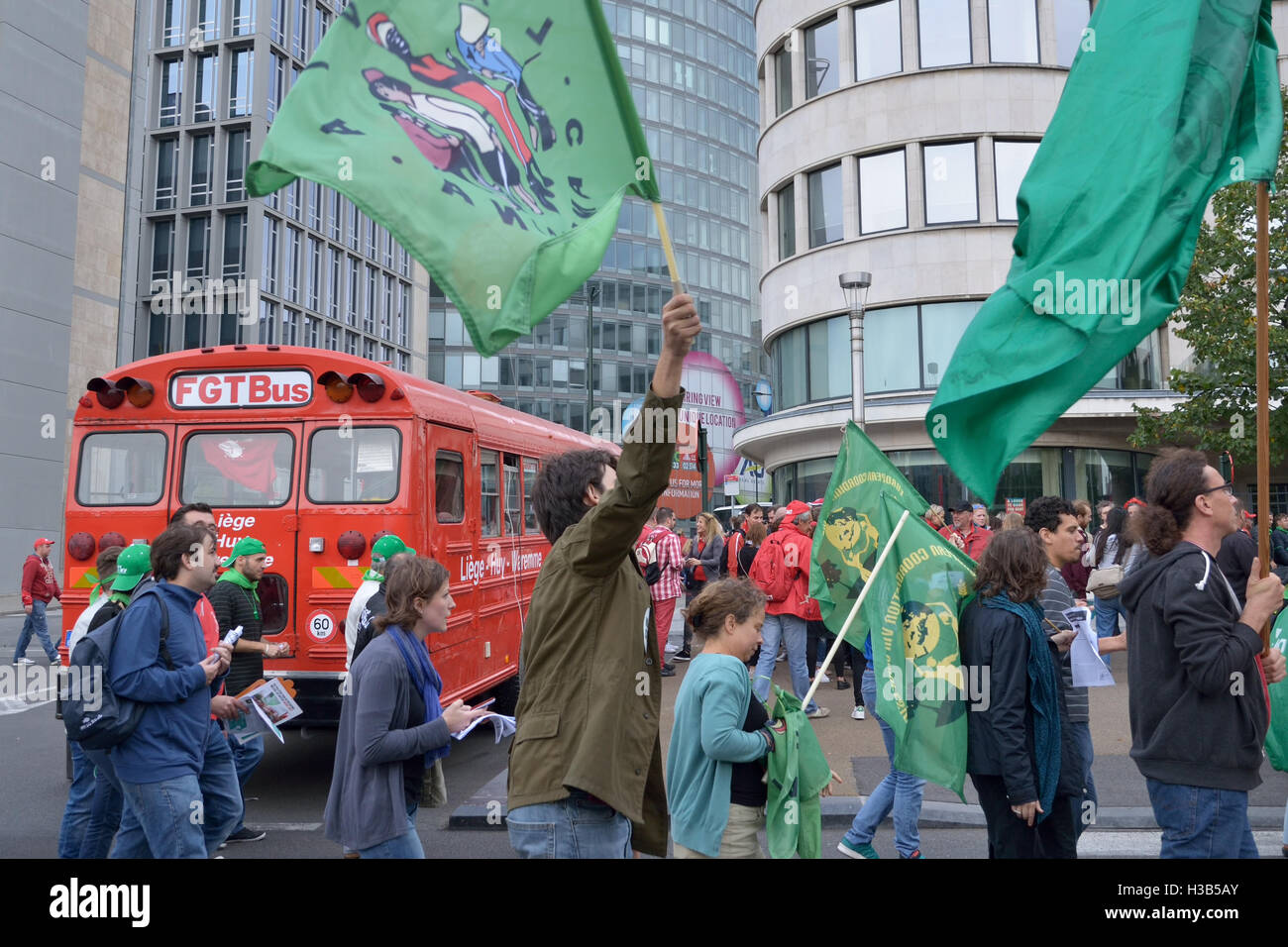 Participants of National Manifestation move to South Railway Station on Thursday, September 29, 2016 in Brussels, Belgium Stock Photo