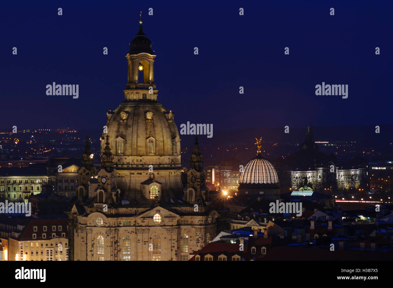 Dresden: Frauenkirche and ' lemon squeezer ' ( School of Fine Arts ), , Sachsen, Saxony, Germany Stock Photo