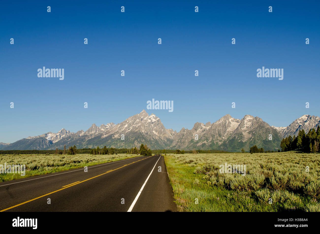 Road highway roadway Grand Teton National Park, Wyoming, USA. Stock Photo