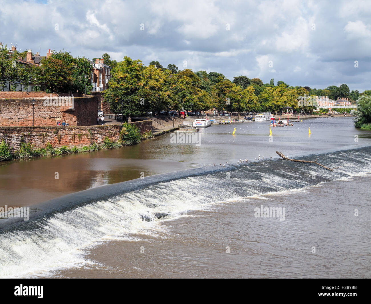 Weir on the River Dee at Chester Stock Photo