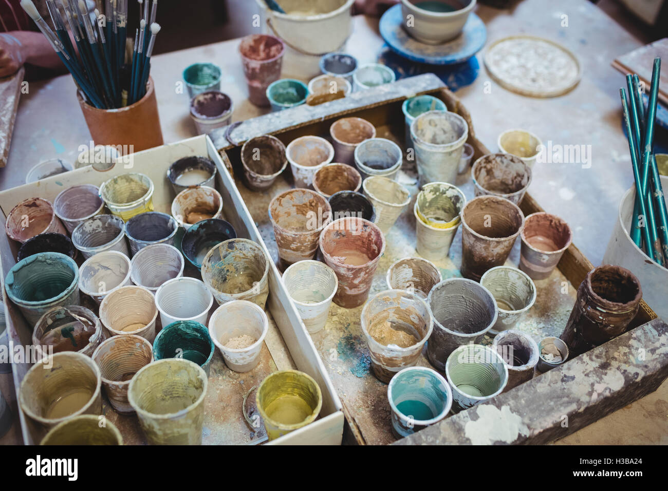 High angle view of containers Stock Photo