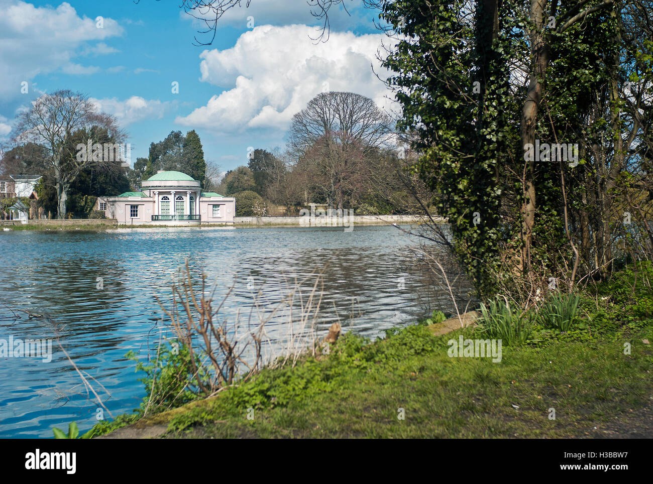 Syon Park pavilion or boathouse on the river Thames, in the grounds of