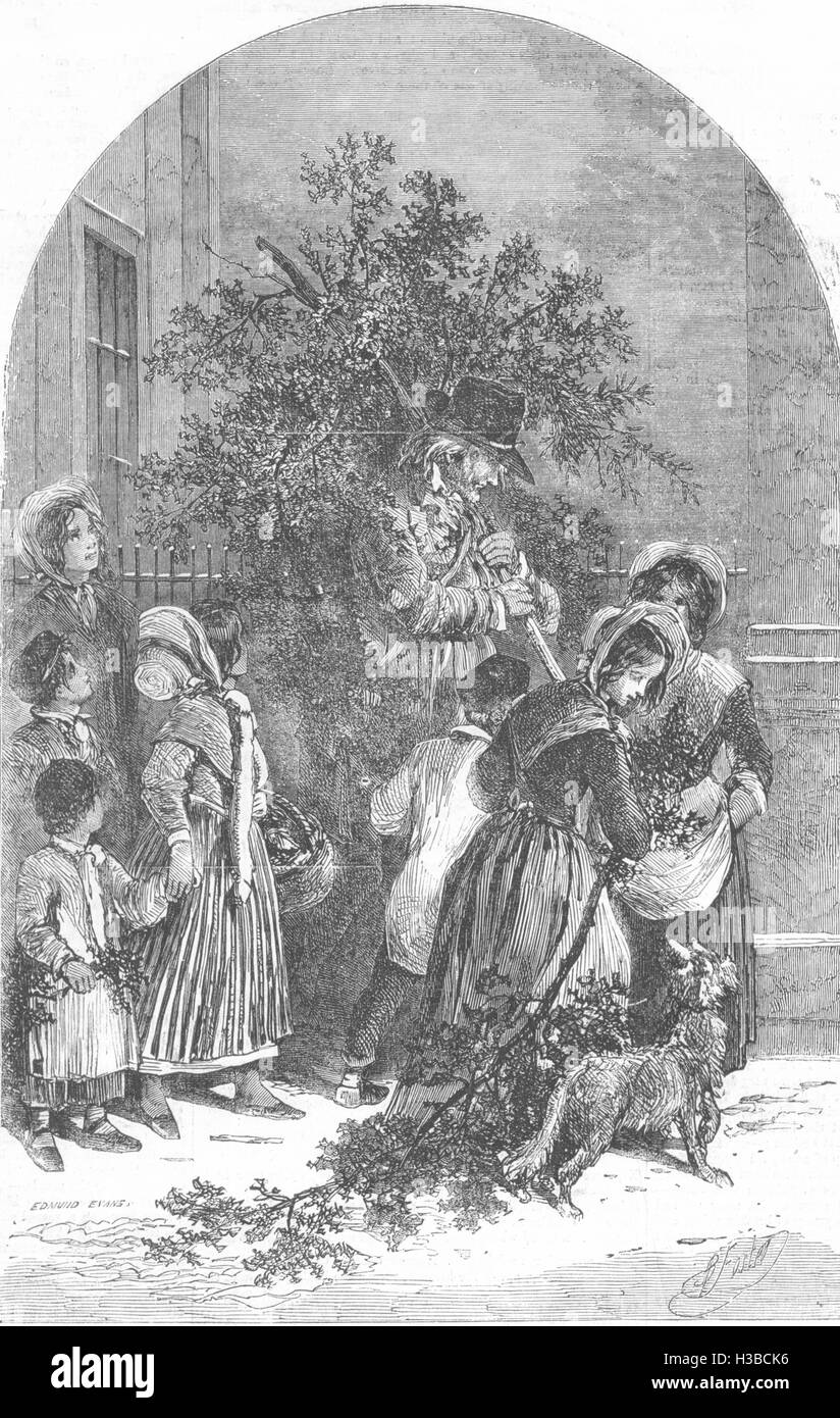 CHRISTMAS The Mistletoe' seller 1854. The Illustrated London News Stock Photo
