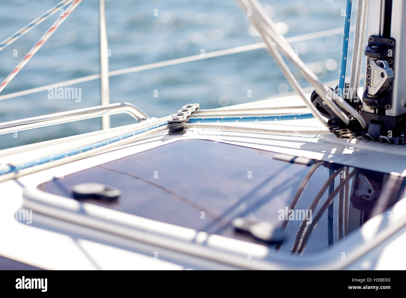 close up of sailboat or yacht hatch sailing in sea Stock Photo Alamy