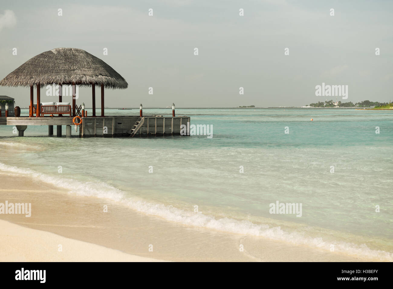 patio or terrace with canopy on beach sea shore Stock Photo Alamy
