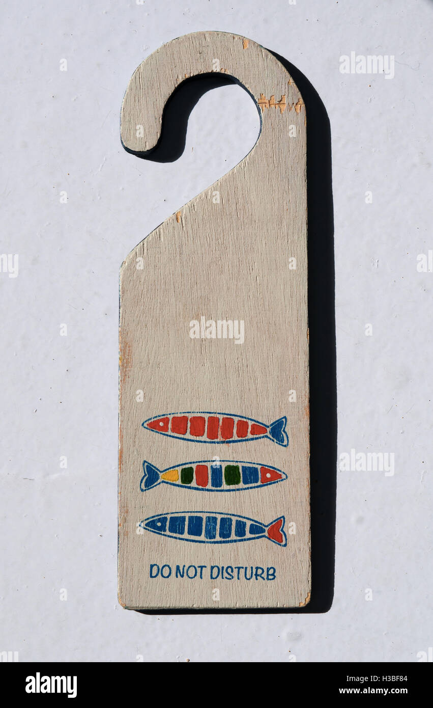 Fuerteventura, Canary Islands, North Africa, Spain: a wooden panel with the inscription Do Not Disturb to hang on the doorknob Stock Photo