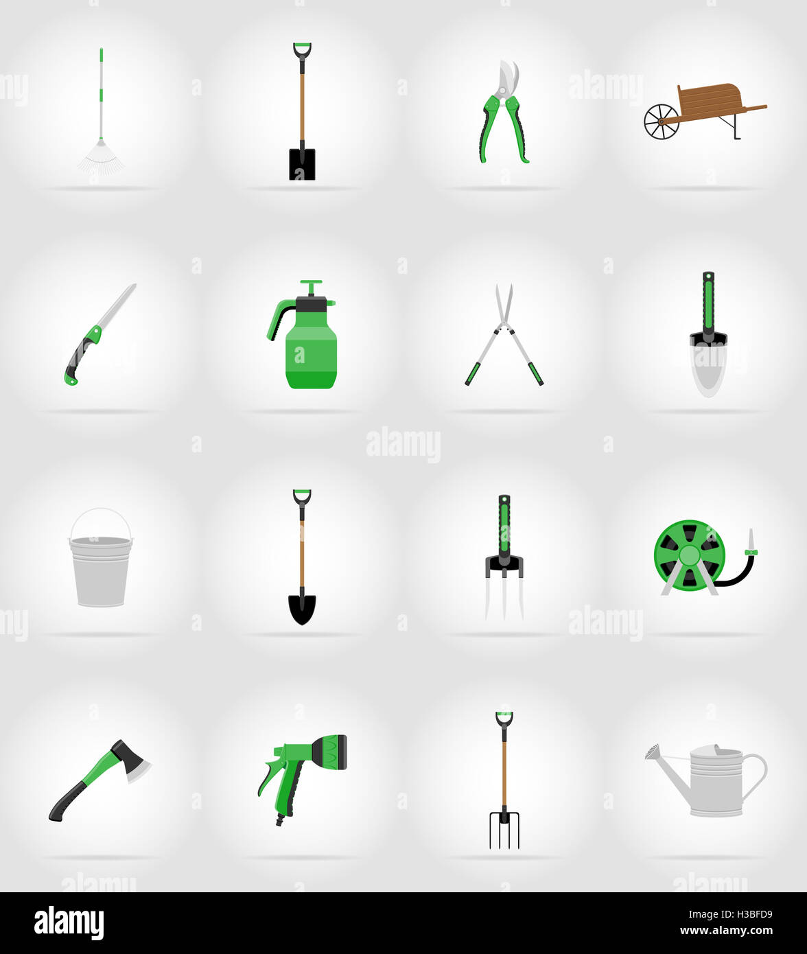 gardening tools flat icons illustration isolated on background Stock ...