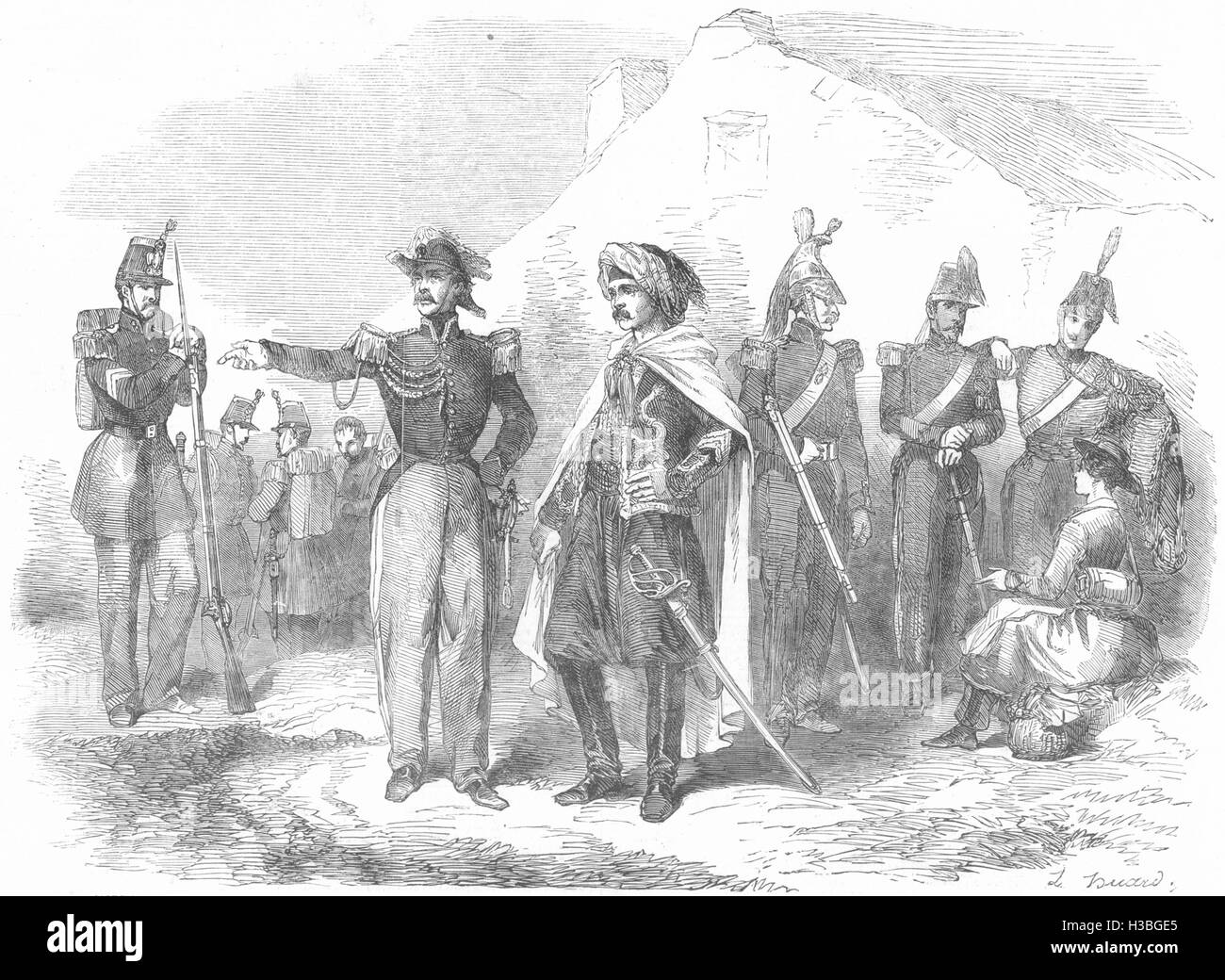MILITARY Officier D'Etat Maj;Spahis;Dragoon;Artilleryman;Hussar;Cantiniere 1854. The Illustrated London News Stock Photo