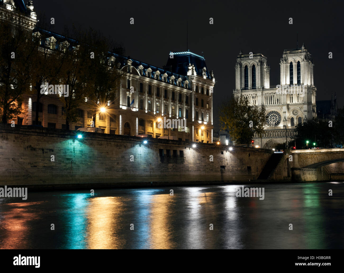 River Seine and Notre Dame Cathedral, Paris, France. Stock Photo