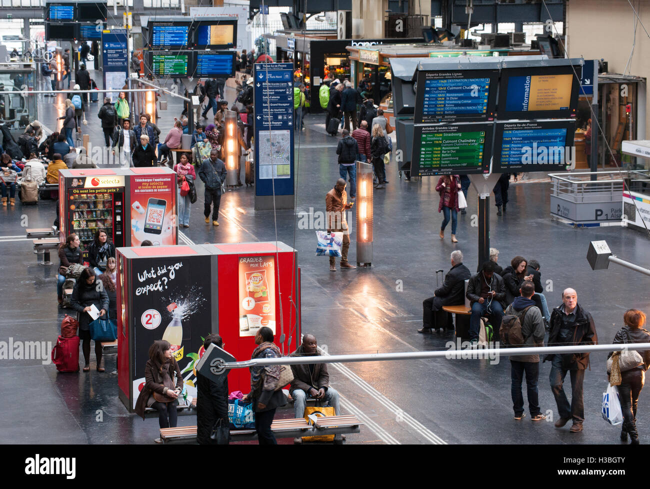 Station concourse at Gare de L'Est Railway Station, Paris, France. Stock Photo