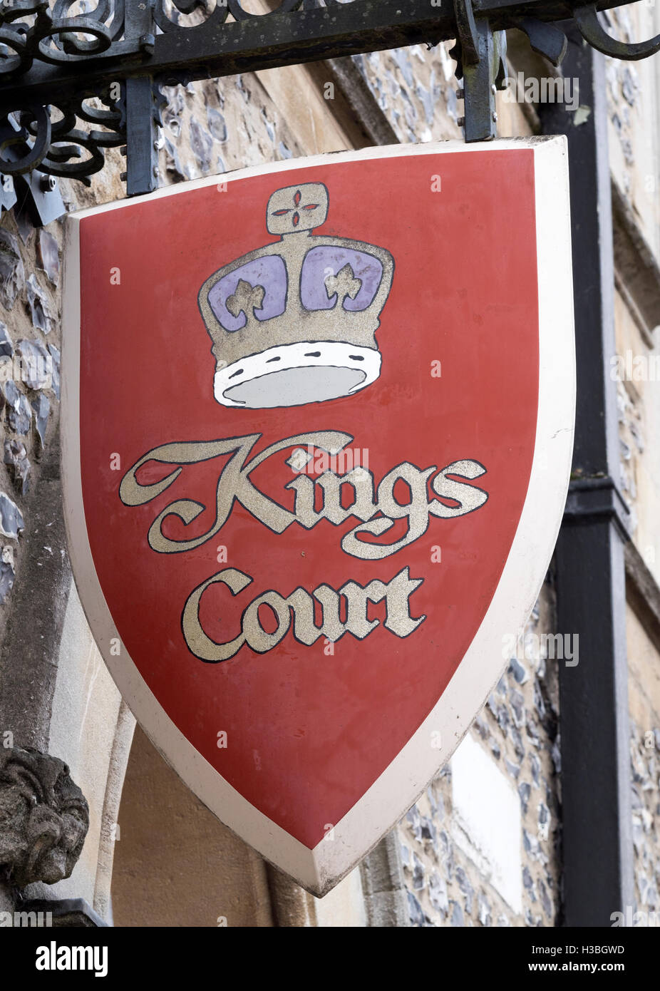 Hanging sign at Kings Court, Winchester Guildhall, Winchester