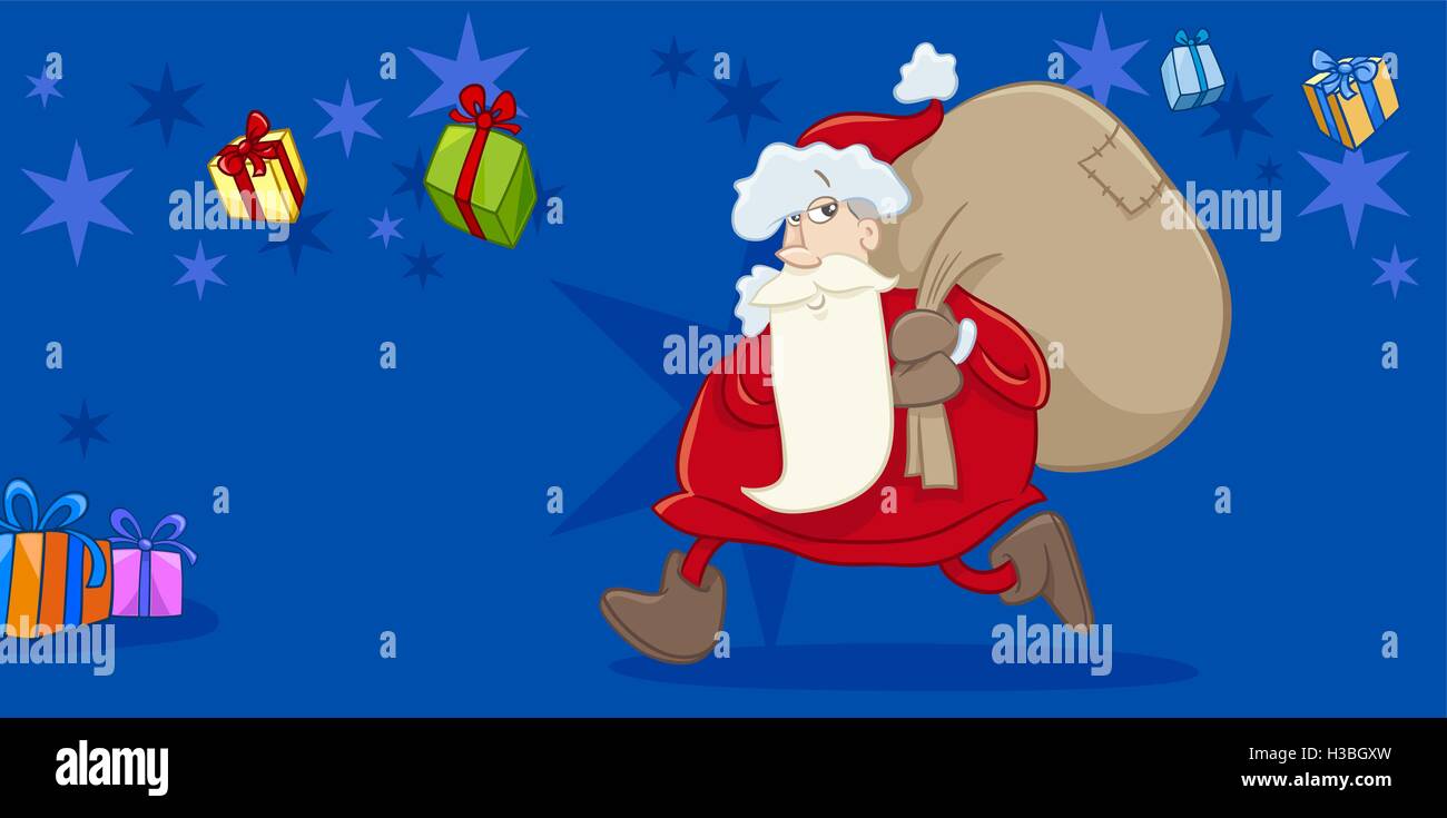 Greeting Card Cartoon Illustration of Santa Claus with Sack of ...