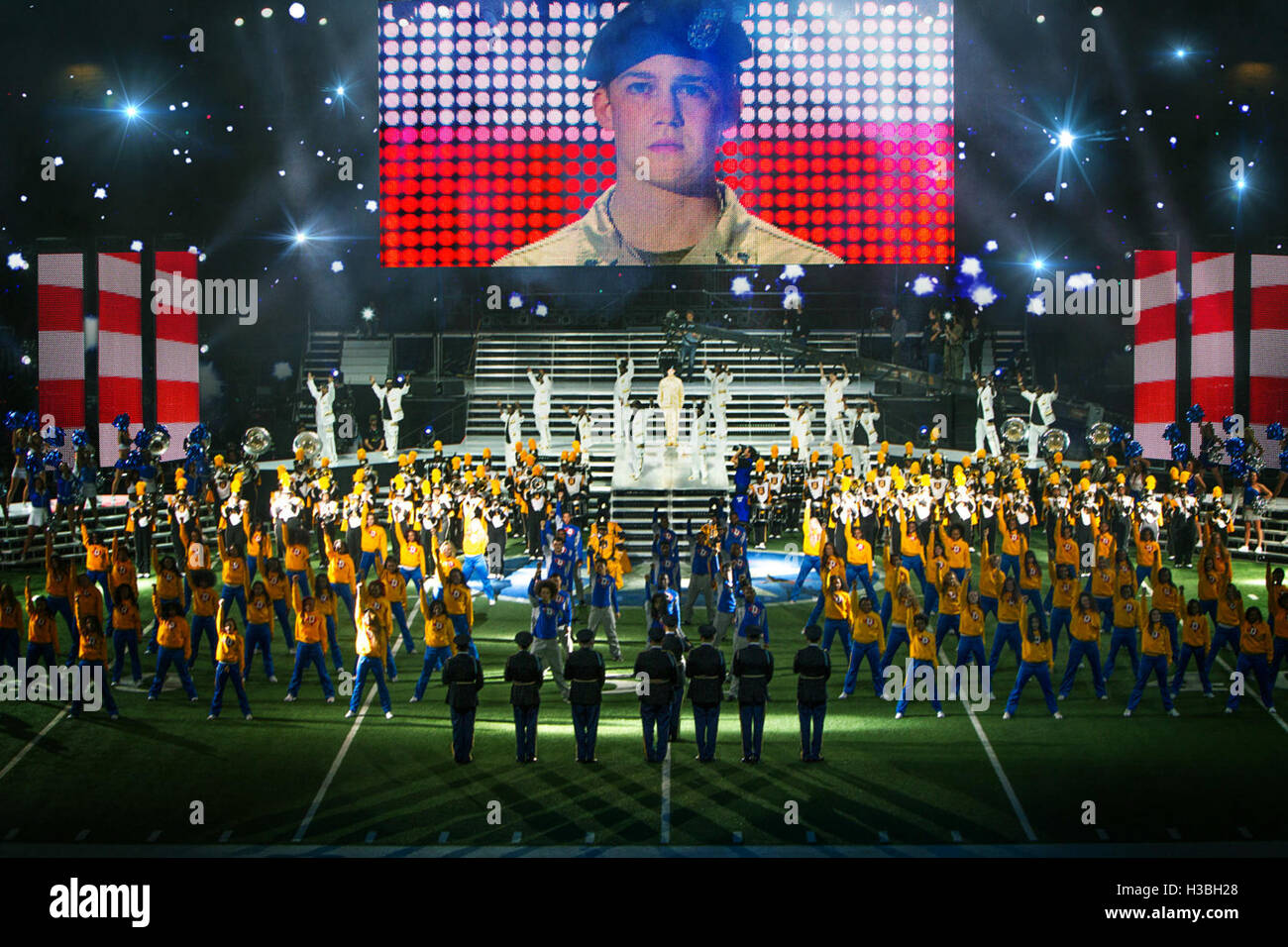 Billy Lynn's Long Halftime Walk is an upcoming war drama film directed by Ang Lee and written by Jean-Christophe Castelli, based on the novel of the same name by Ben Fountain. The film stars Joe Alwyn, Kristen Stewart, Garrett Hedlund, Vin Diesel, Steve Martin and Chris Tucker.  This photograph is for editorial use only and is the copyright of the film company and/or the photographer assigned by the film or production company and can only be reproduced by publications in conjunction with the promotion of the above Film. A Mandatory Credit to the film company is required. The Photographer shoul Stock Photo