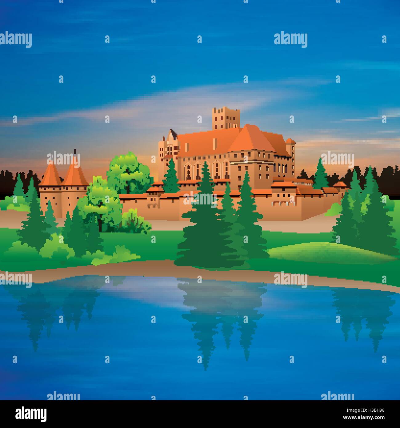 hand drawing castle and river vector Illustration Stock Vector
