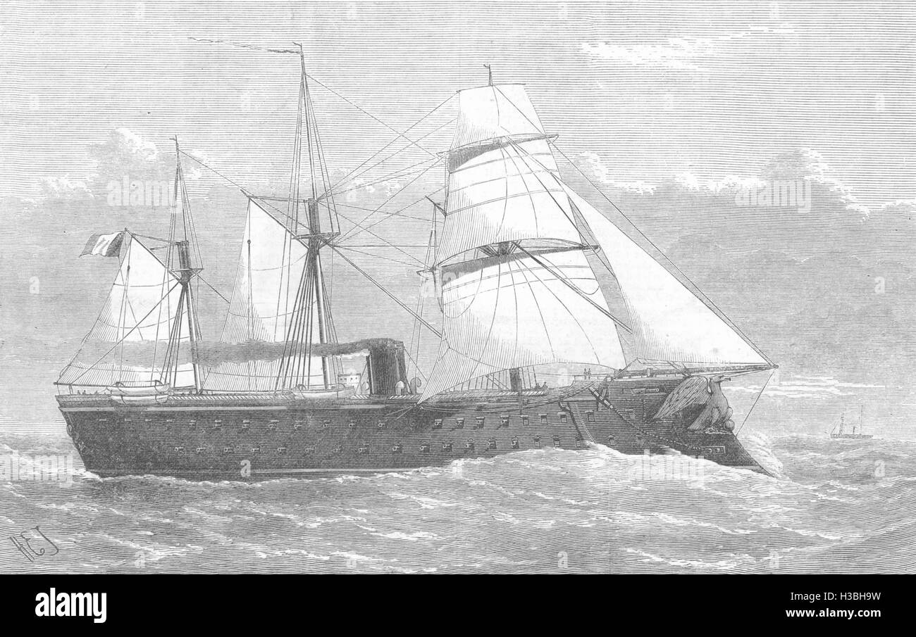 ITALY The Magenta, French Ironclad, burnt in Toulon harbour 1875. The Illustrated London News Stock Photo