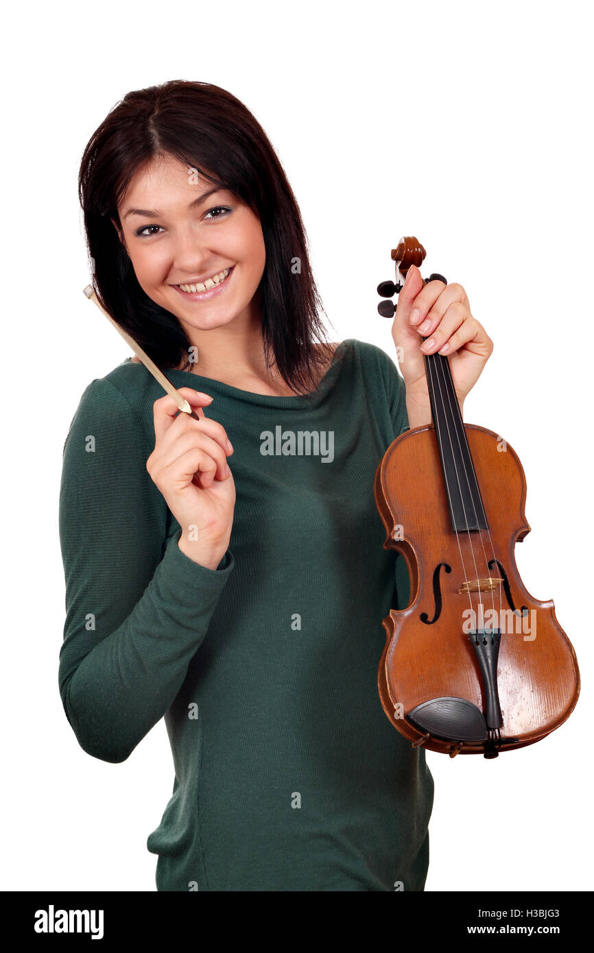 beautiful girl with violin on white Stock Photo - Alamy