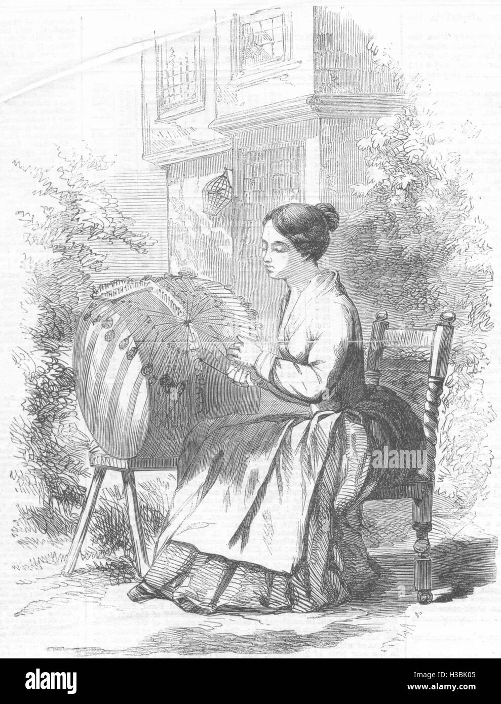 BEDFORDSHIRE Pillow-lace working in Bedfordshire 1859. The Illustrated London News Stock Photo