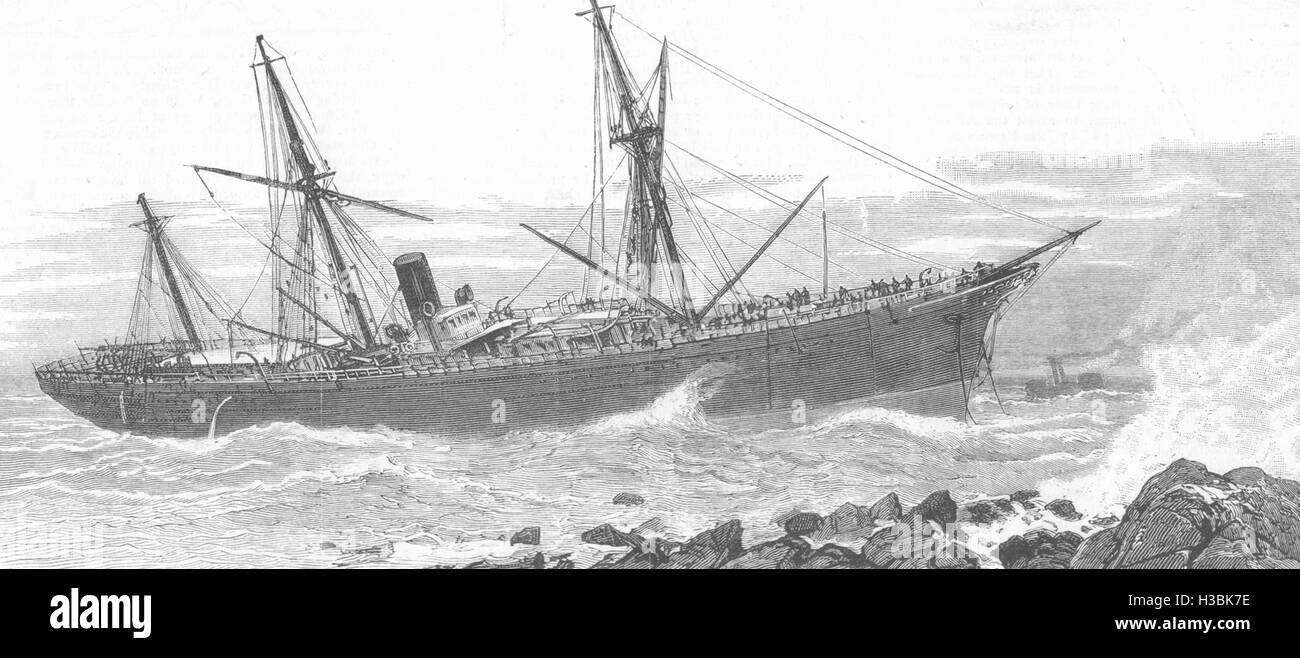 AUSTRALIA Stranding of Orient steamship Sorata Jervis point, south 1880. The Graphic Stock Photo