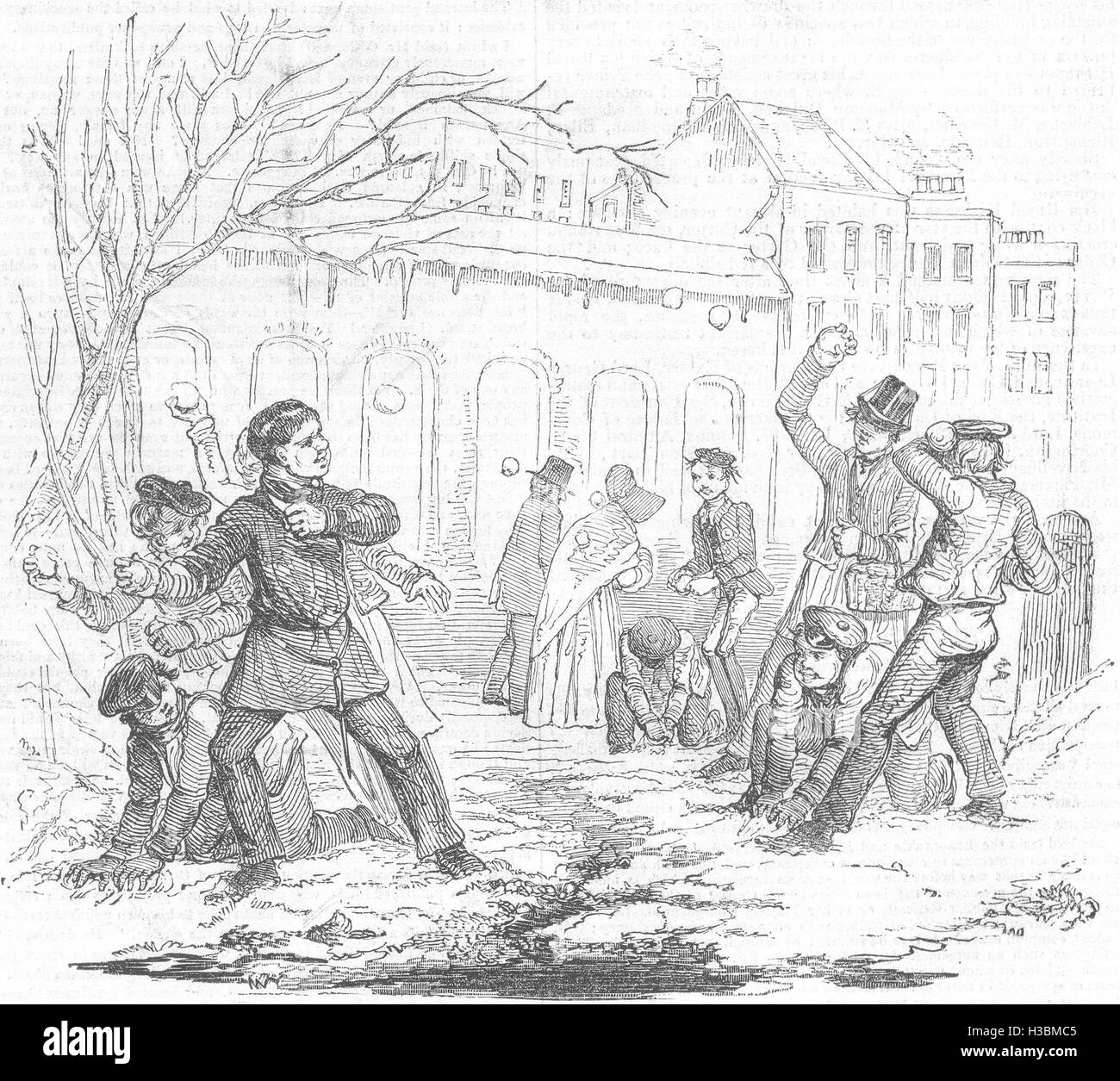 WINTER SPORTS Snow-Balling 1844. The Illustrated London News Stock Photo