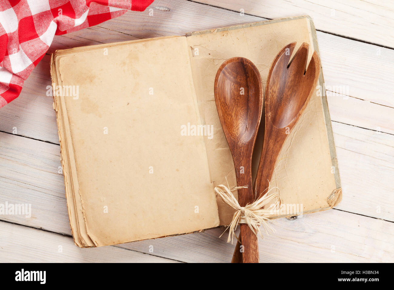 Blank Recipe Book On Wooden Table Stock Photo - Download Image Now