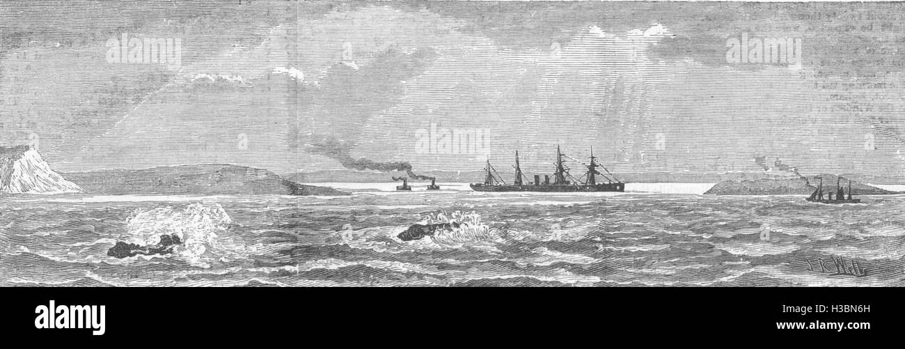 IRELAND White star Ship Britannic aground Kenmore, Coast of Wexford 1880. The Illustrated London News Stock Photo