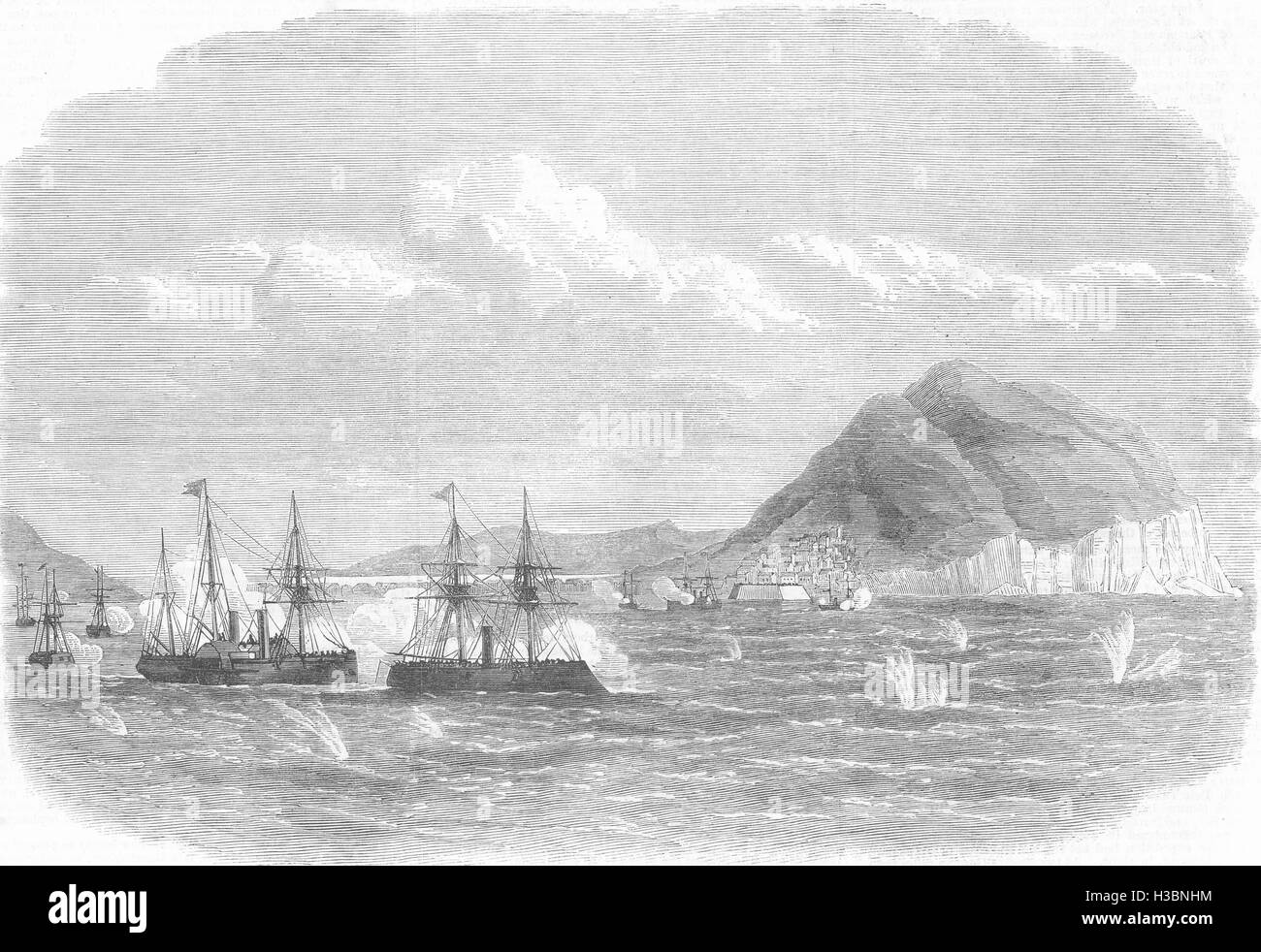 JAPAN The Japanese imperial fleet attacking the Rebels at Hakodate 1869. The Illustrated London News Stock Photo