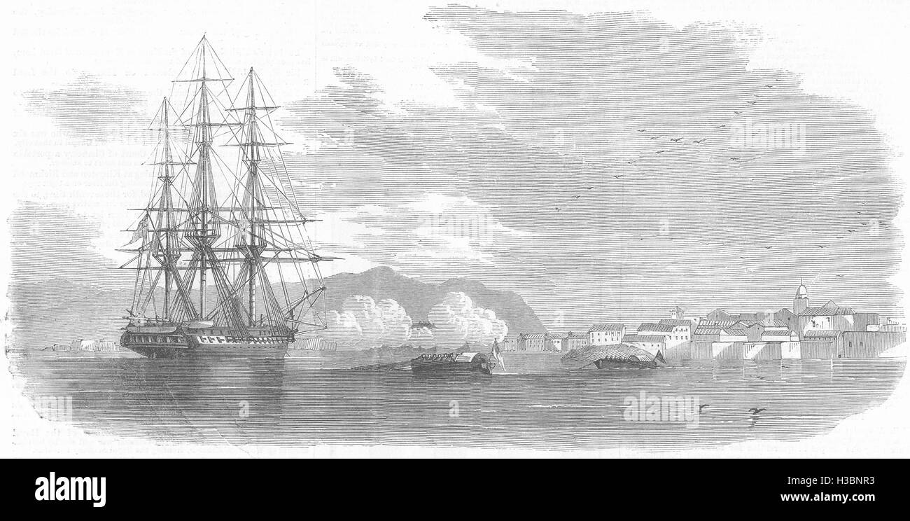 SPAIN Saluting the Euryalus at La Coruña 1858. The Illustrated London News Stock Photo