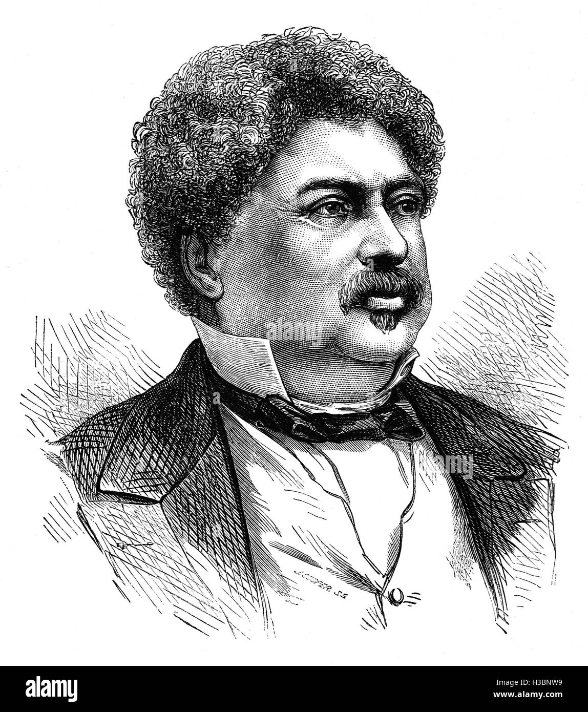 Alexandre Dumas (1802 – 1870),  was a French writer of historical novels of high adventure  including The Count of Monte Cristo and The Three Musketeers. At his death in December 1870, he was buried at his birthplace of Villers-Cotterêts in the department of Aisne. His death was overshadowed by the Franco-Prussian War. Stock Photo