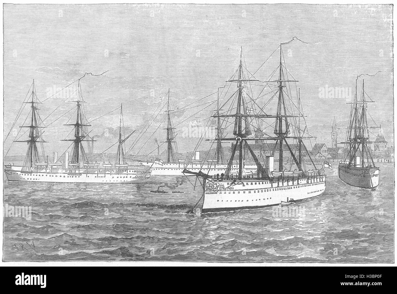 MUMBAI Troop-ships Orontes, Yamuna, Malabar, and Euphrates; Afghan war 1880. The Illustrated London News Stock Photo