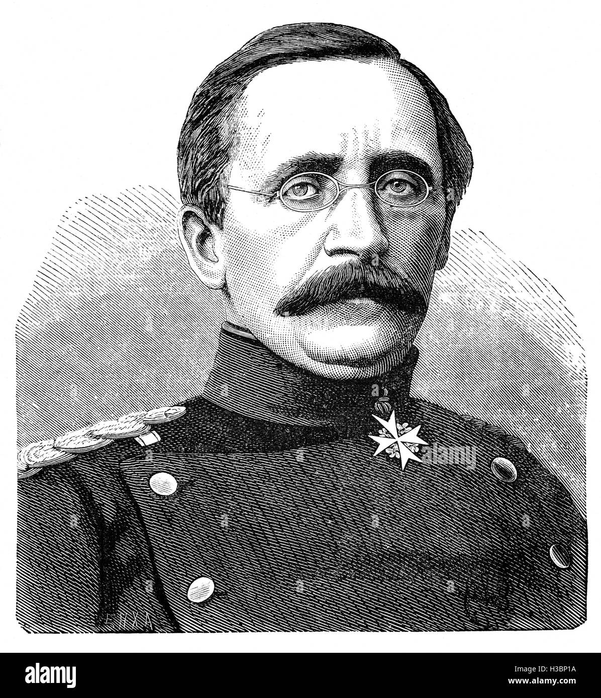 August Karl von Goeben (1816 – 1880), a Prussian infantry general, won the Iron Cross for his service in the Franco-Prussian War of 1870-1871.  It was his leadership that contributed mainly to the victory at the Spicheren on 6 August, and von Goeben won the only laurels gained on the Prussian right wing at Gravelotte on 18 August. Stock Photo