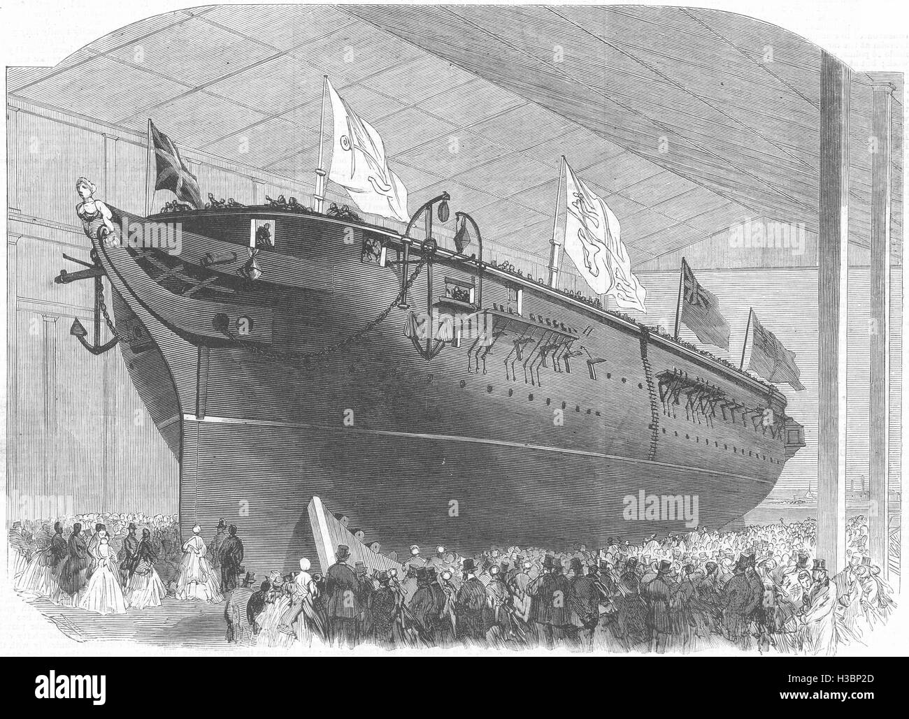 LONDON Launch of the Screw-corvette Thalia at Woolwich Dockyard c1880. The Illustrated London News Stock Photo