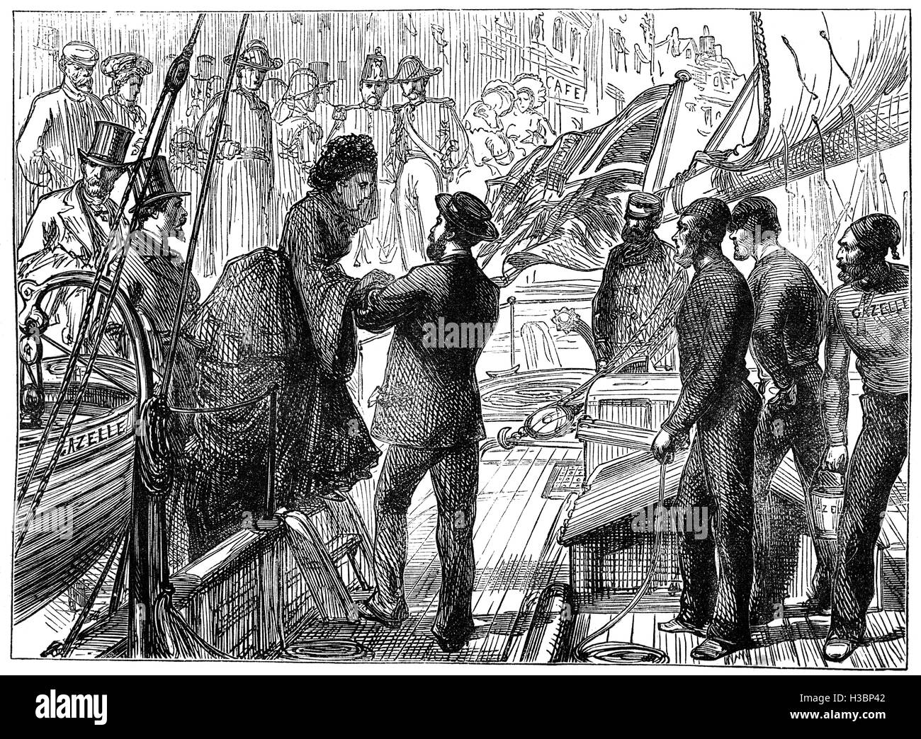 The Empress Eugenie slipped out with one of her entourage and sought sanctuary with her American dentist, who took her to Deauville. From there, on 7 September, she took the yacht of a British official to England where she was joined later by Napoleon III Stock Photo