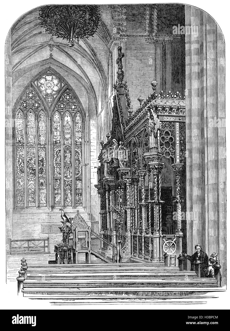The north transept and screen, after 19th Century restoration work in Hereford Cathedral, located at Hereford in England, dates from 1079. Stock Photo