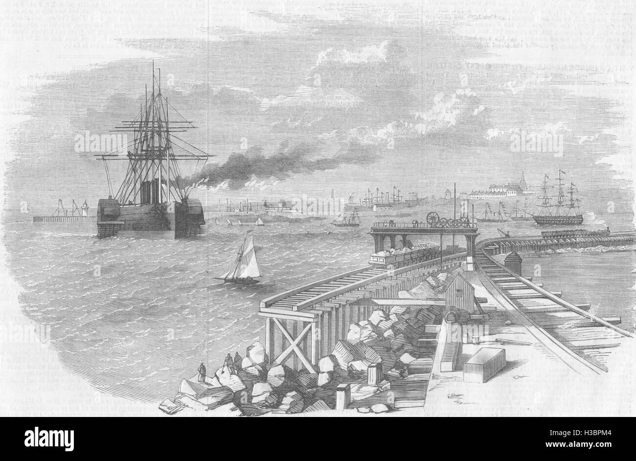 WALES The Great Eastern steam-ship entering the harbour at Holyhead 1859. The Illustrated London News Stock Photo