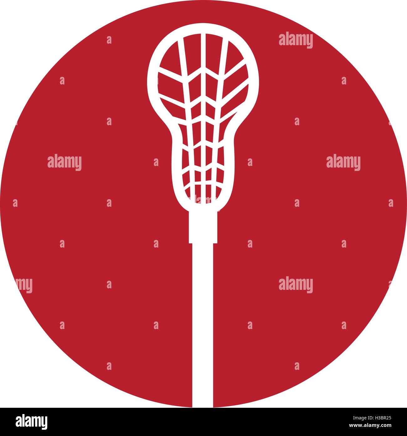Icon illustration of a crossed lacrosse stick set inside circle on isolated background. Stock Vector