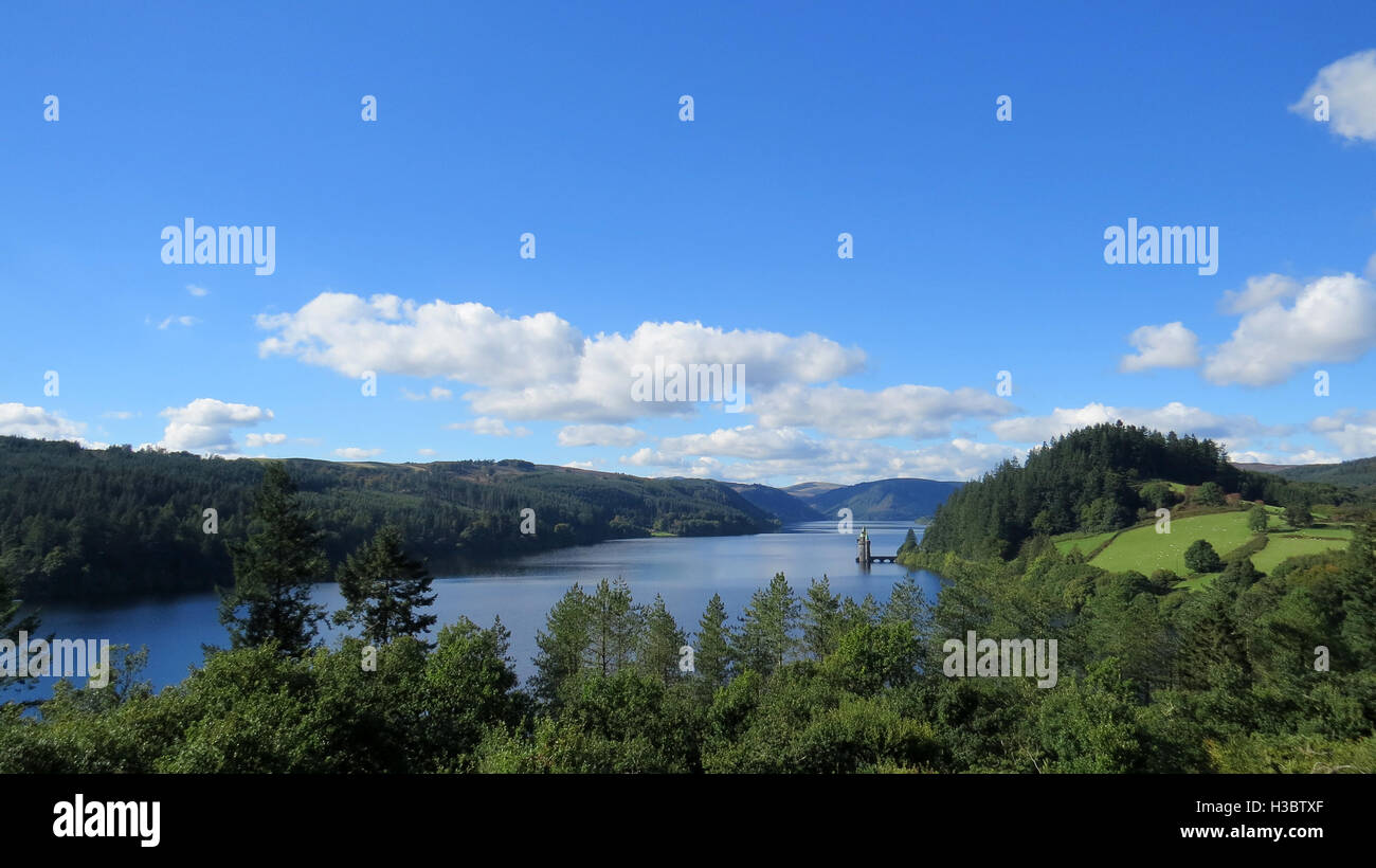 LAKE VYRNWY, Powys, Wales, showing the Gothic Revival straining tower Photo Tony Gale Stock Photo
