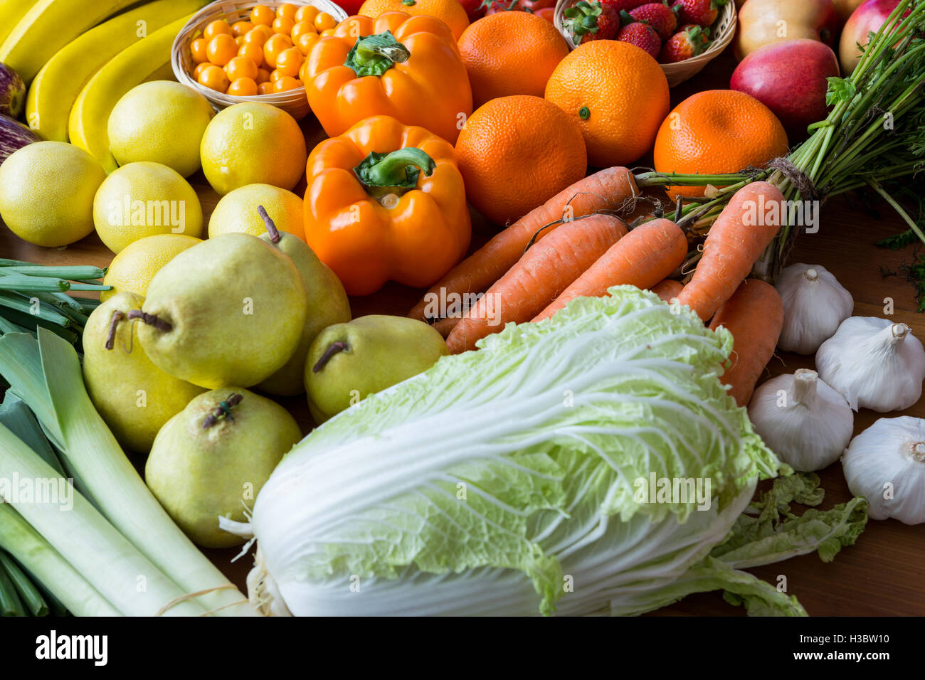 Variety of vegetables and fruits on shelf Stock Photo Alamy