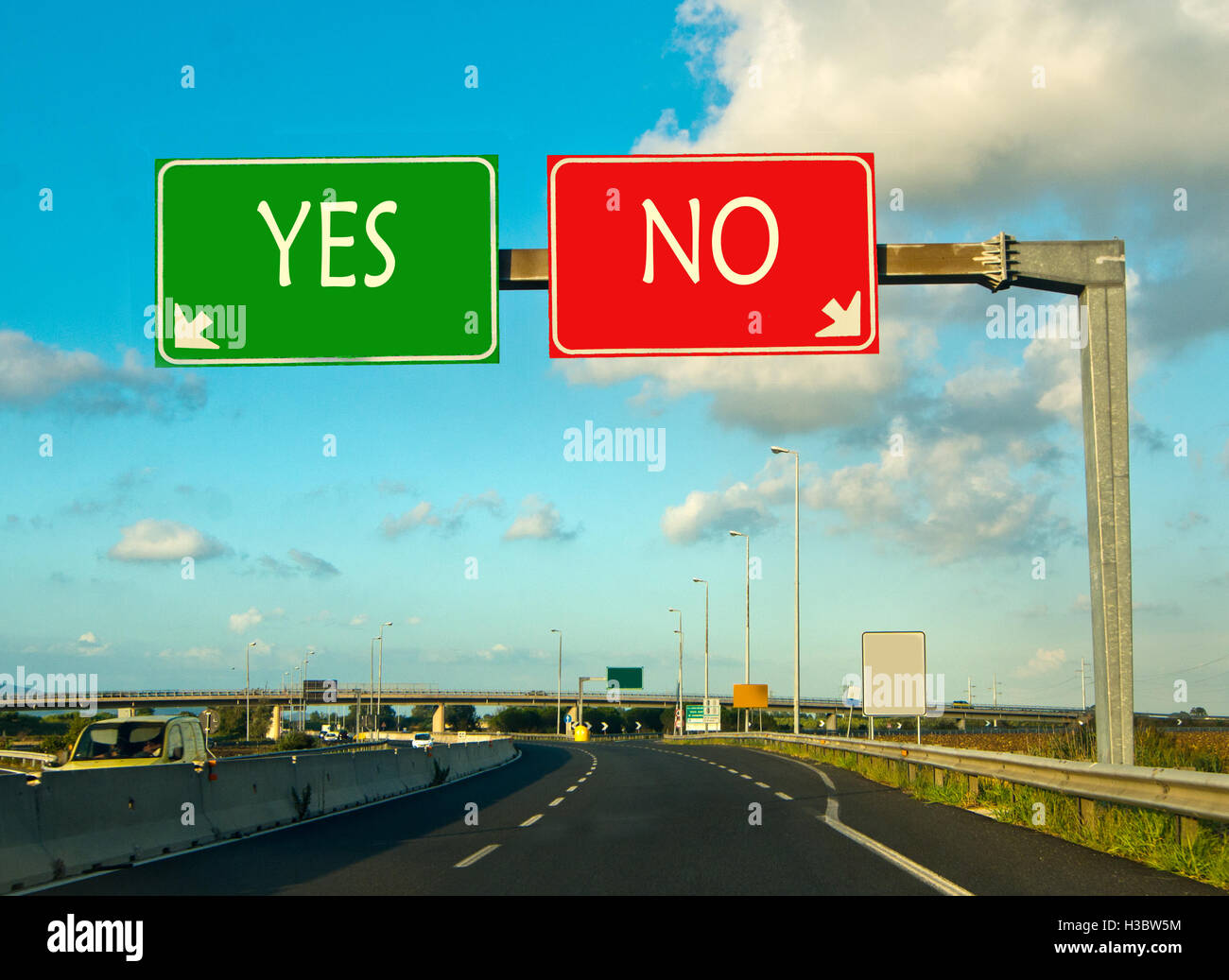 make the right choice: Yes or No? choose one side or the other, to answer Stock Photo