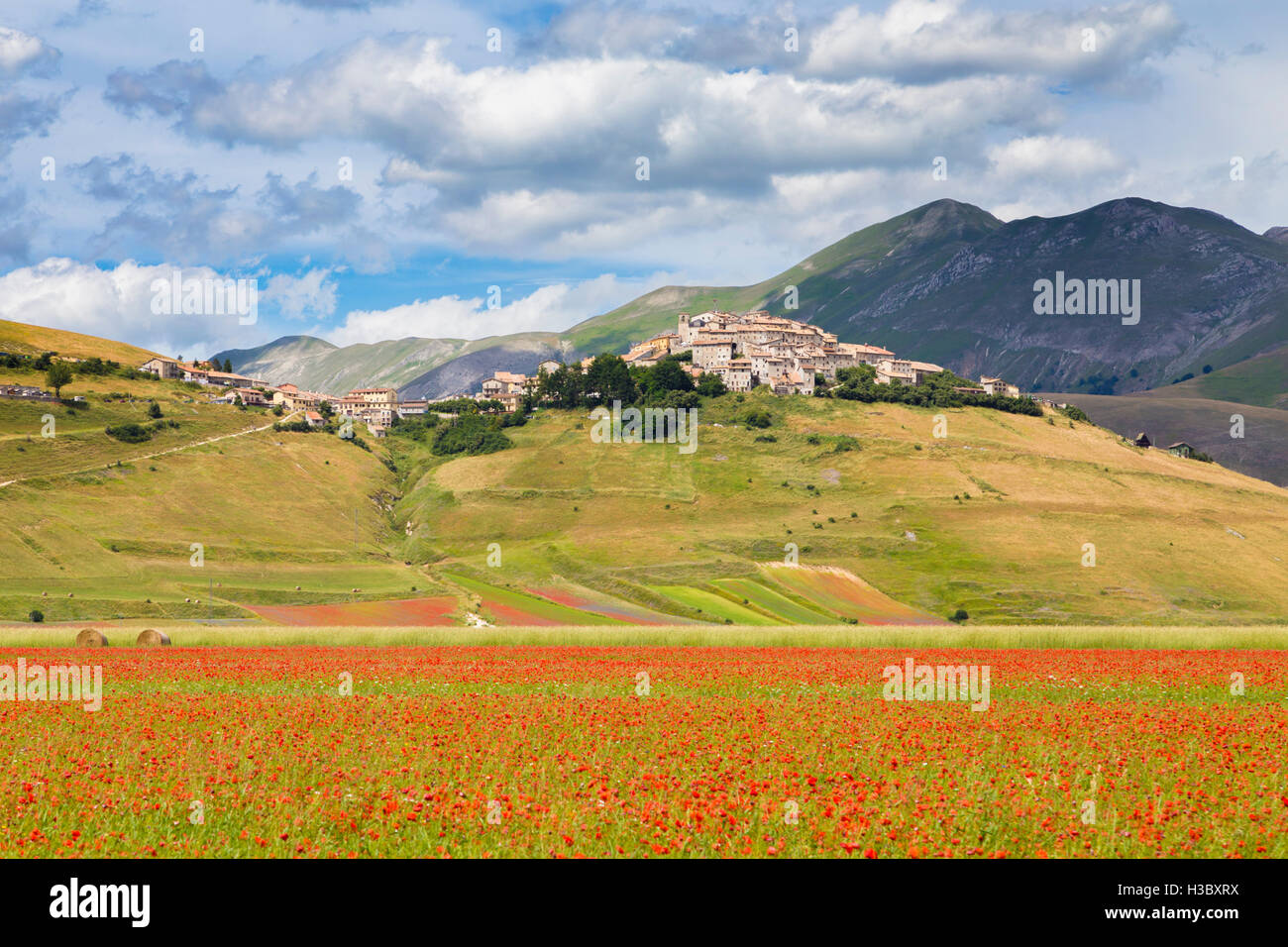 Castelluccio Town And Pian Grande Castelluccio Di Norcia Umbria Castelluccio Town And Pian Grande Castelluccio Di Norcia Umbria