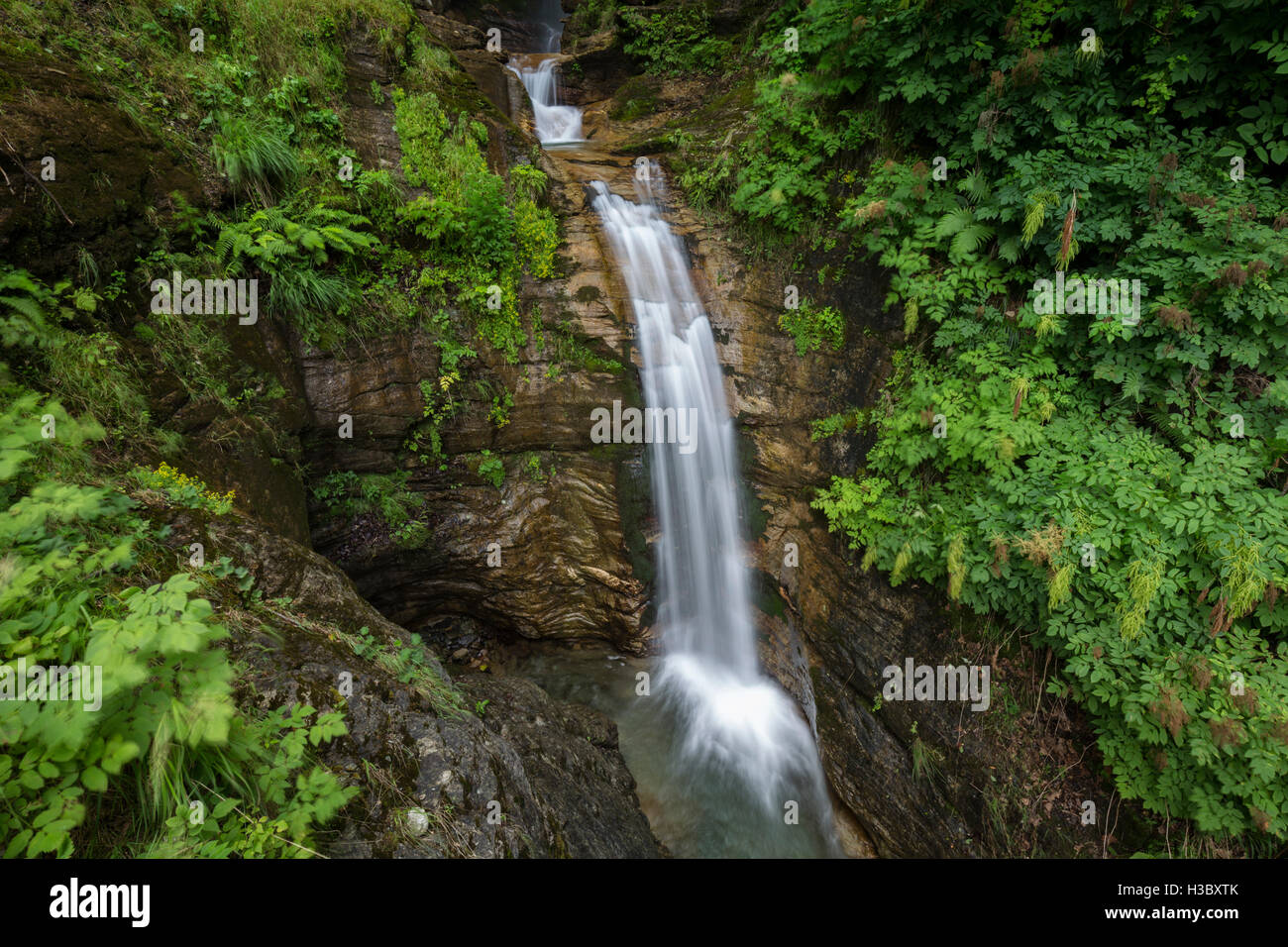 Lower waterfall on the Oltrebogna, Bognanco, Val Bognanco, Piedmont, Italy. Stock Photo