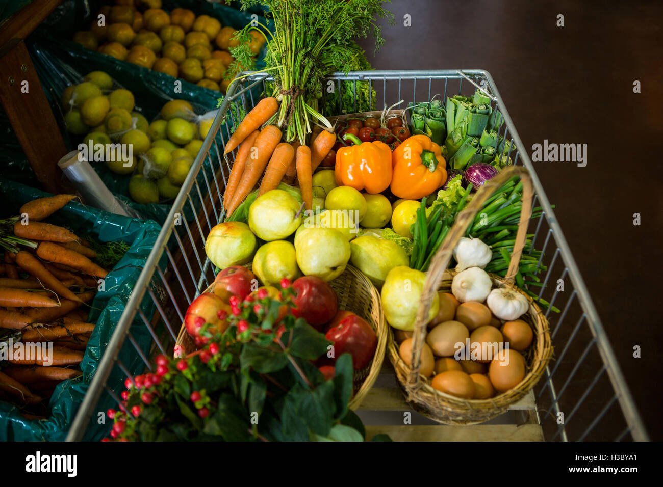 Variety of vegetables and fruits on shelf Stock Photo Alamy