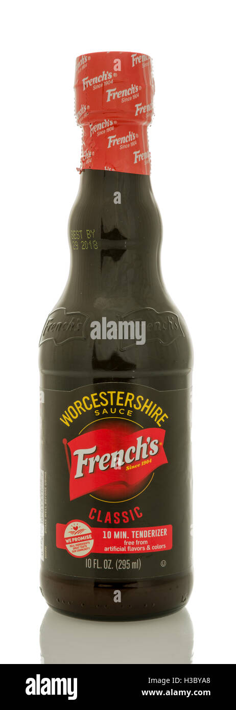 Winneconne, WI - 25 September 2016:  Bottle of French's warcestershire sauce on an isolated background. Stock Photo