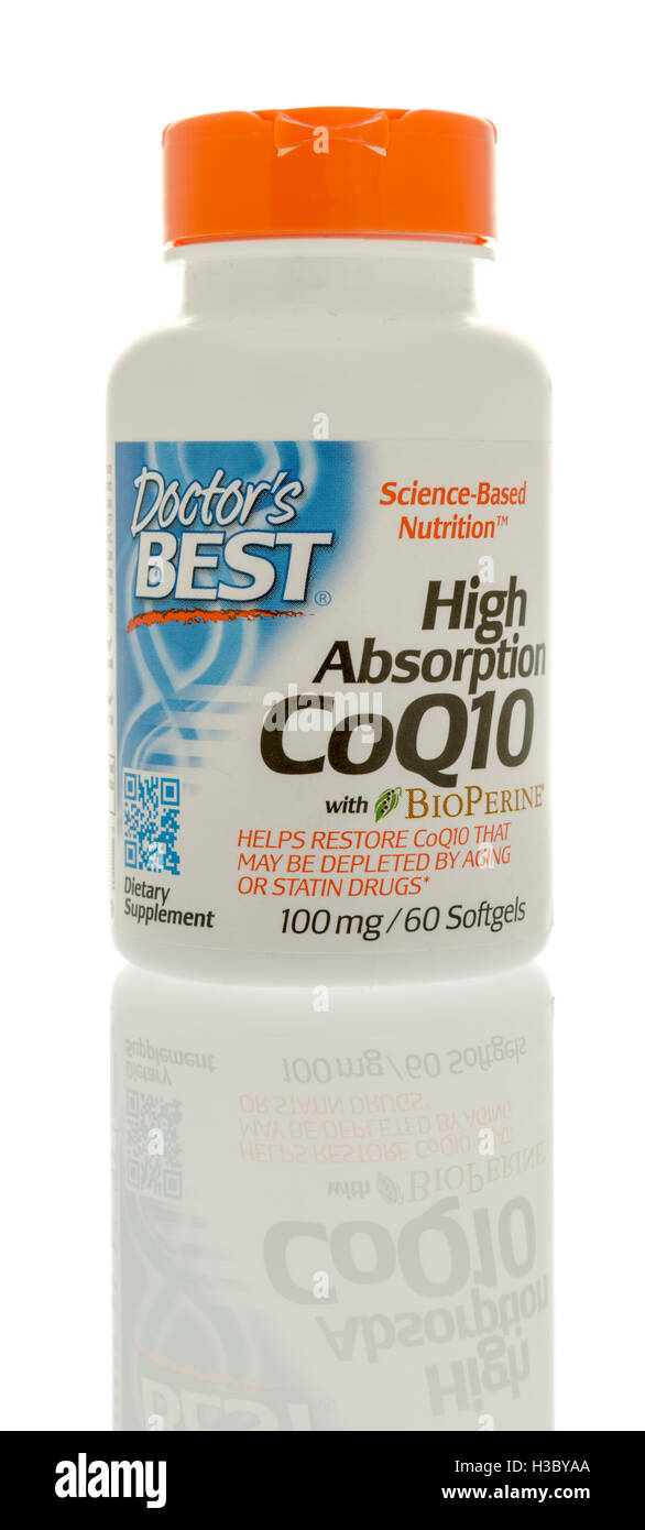 Winneconne, WI - 28 September 2016:  Bottle of Doctors Best high absorption CoQ10 on an isolated background. Stock Photo