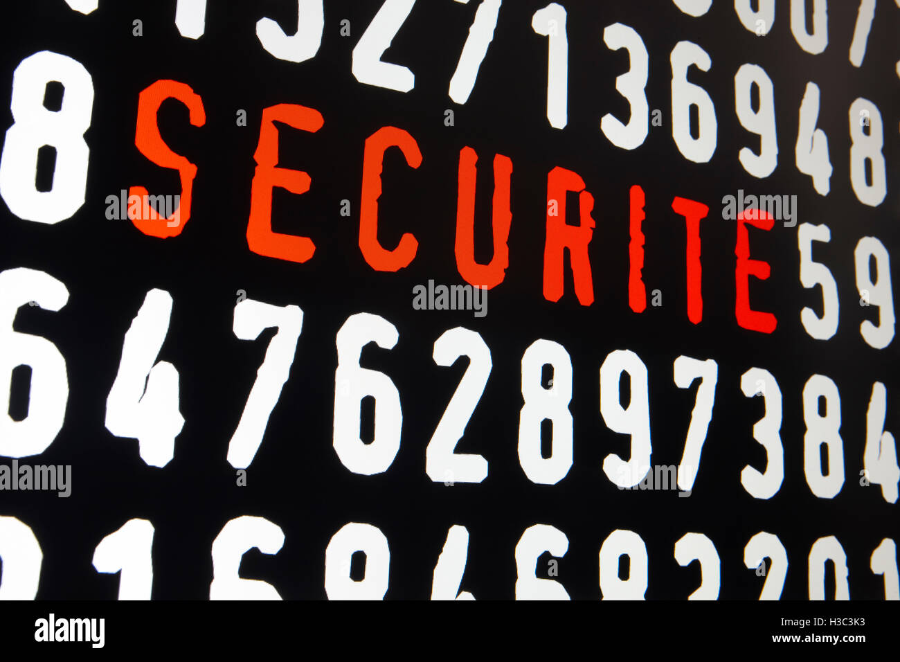 Computer screen with securite text on black background. Horizontal Stock Photo