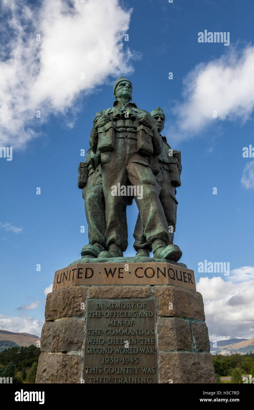Bronze Statue to the Men and officers of the commandos who died in the Second World War near Spean Bridge, Scotland. Stock Photo