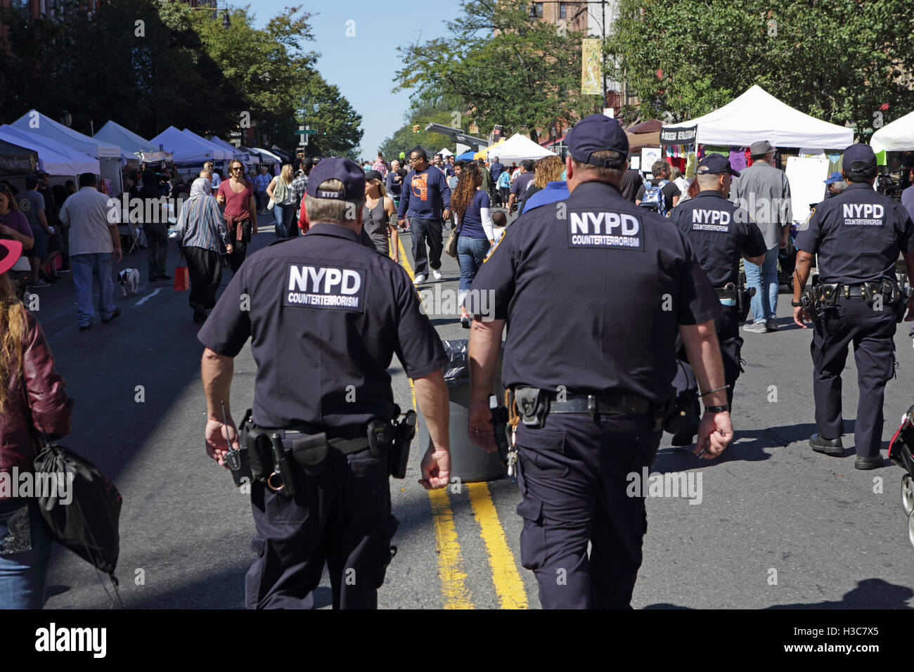 New York police officers on patrol at the annual Atlantic Antic street