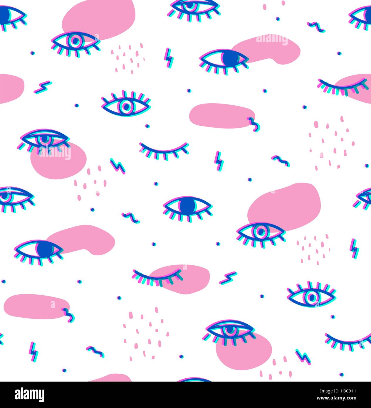 Seamless pattern in the style of psychedelic eyes. Stock Vector